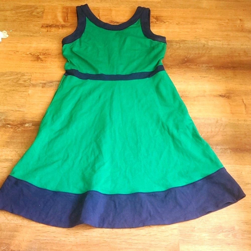 Lands End fit-n-flare ponte-knit tank dress w/POCKETS deep navy/kelly green EUC